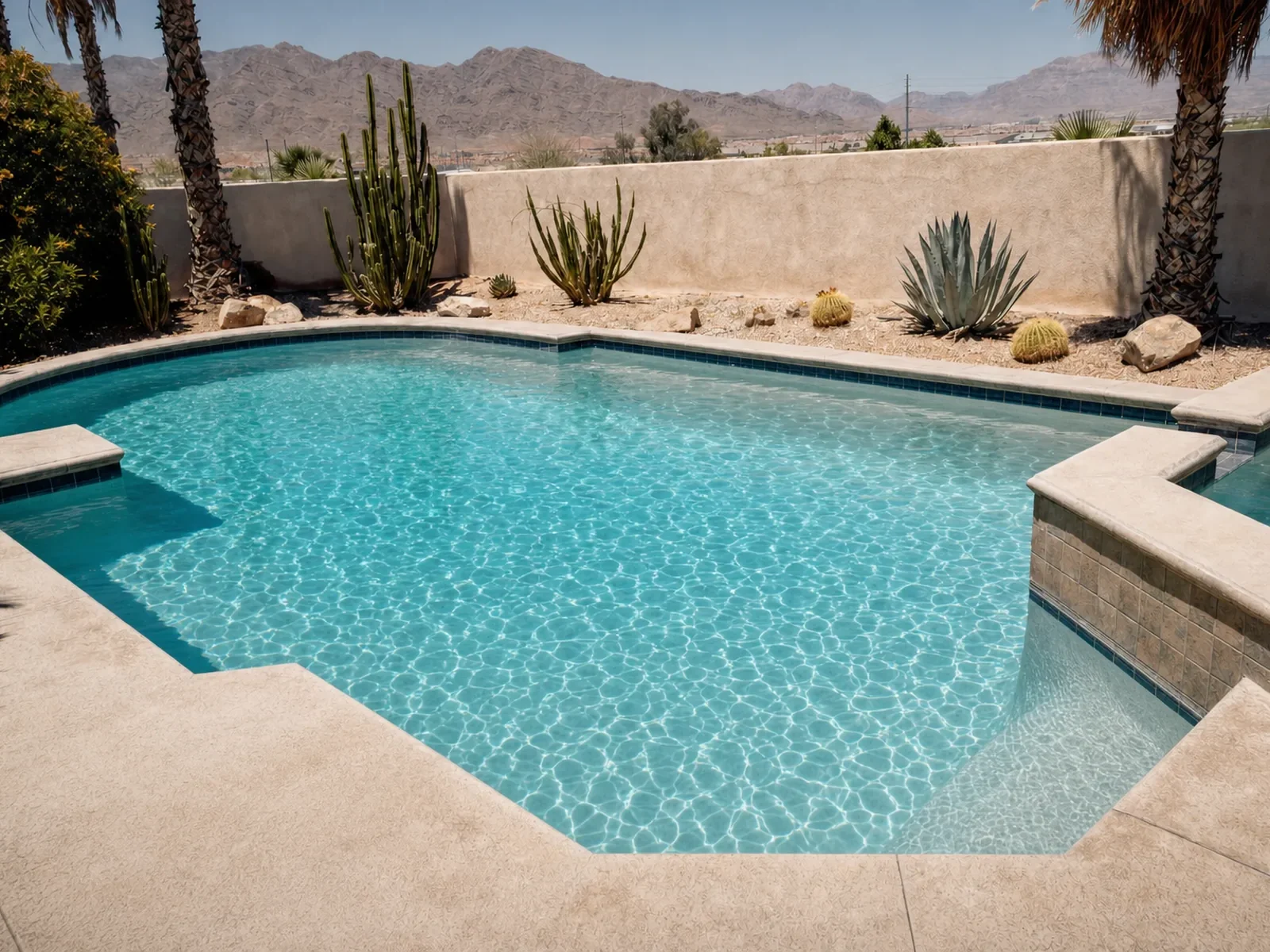 Restored clear turquoise pool in a Las Vegas backyard